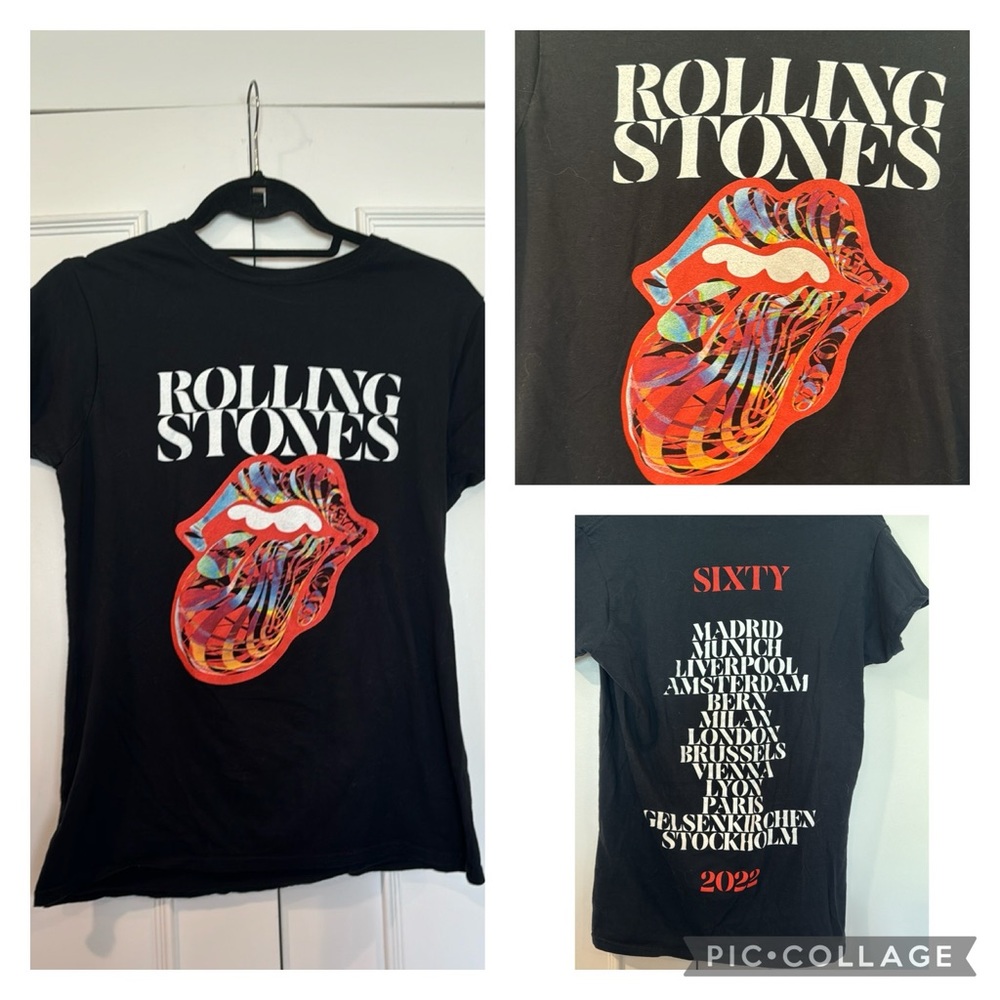 Rolling Stones Black Cotton 2022 Sixty Tour T-Shirt Size Large (true med)